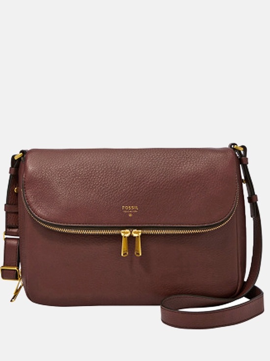 Fossil Handbags - Fossil / Preston Espresso Pebbled Leather Crossbody Bag with Gold Hardware